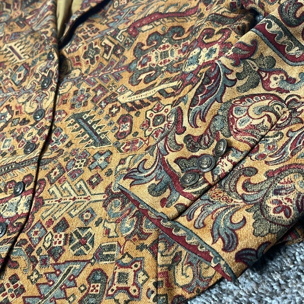 Ellen Tracy Multicolor Patterned Blazer - Mustard, Red, Green Accents - Picture 9 of 15